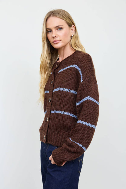 STRIPE JACQUARD BUTTON DOWN KNIT CARDIGAN