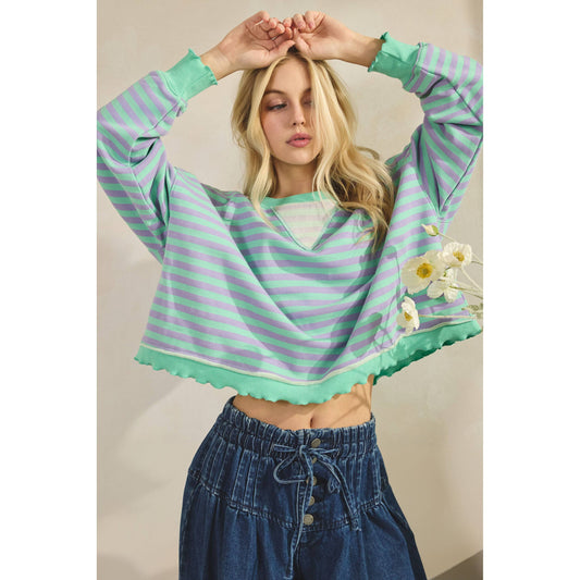 Cropped Striped French Terry Top
