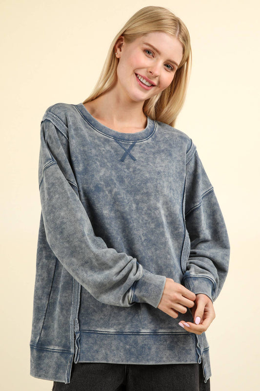 Mineral Washed French Terry Oversized Knit Top