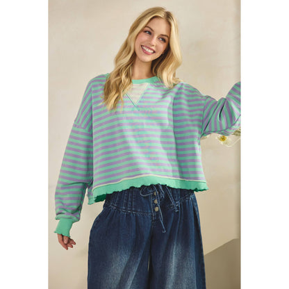 Cropped Striped French Terry Top