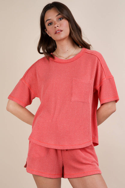 Oversized Two Tone Double Knit Top & Shorts