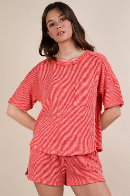 Oversized Two Tone Double Knit Top & Shorts