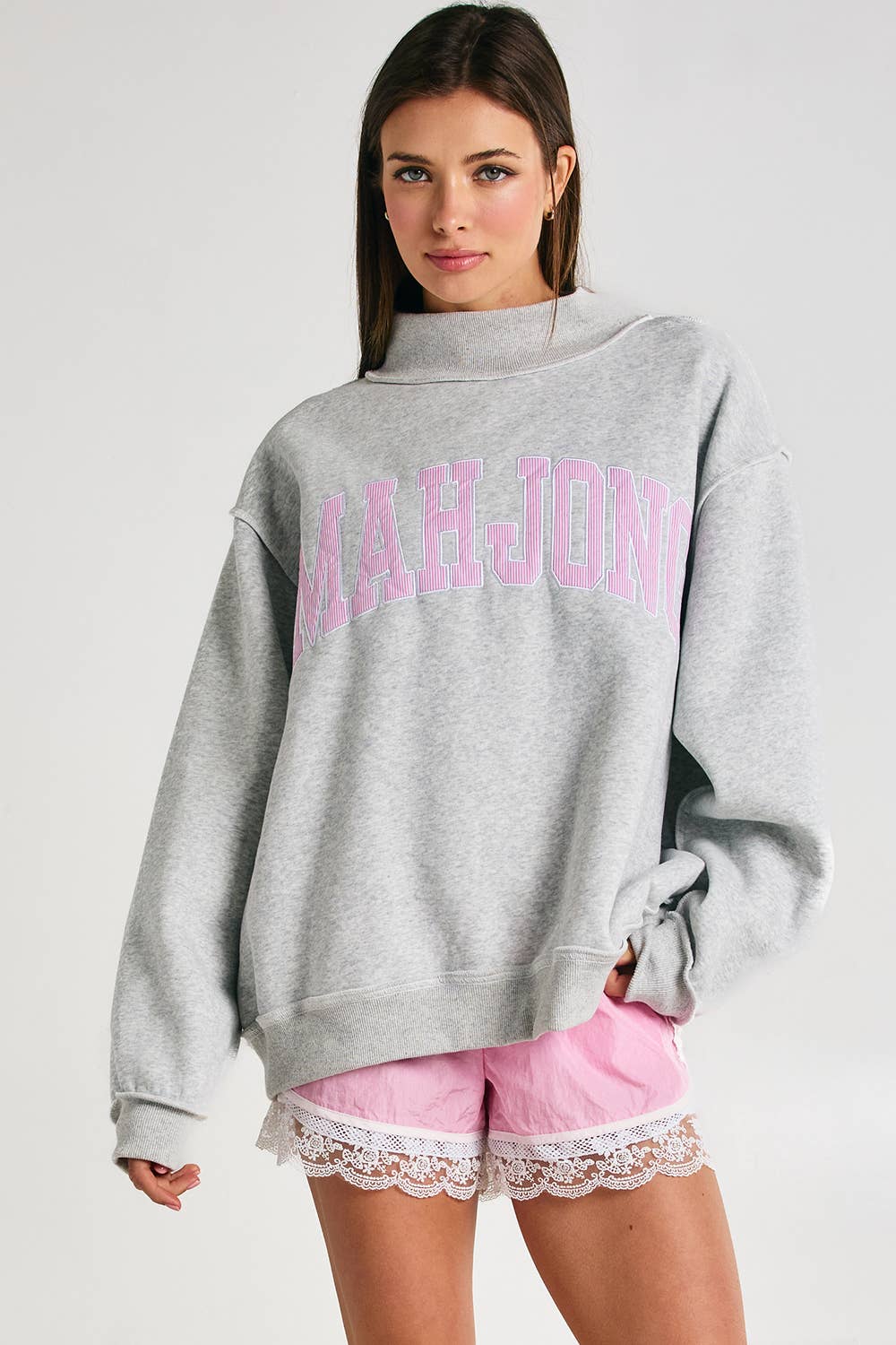 Mahjong Embroidery Sweatshirt: Pink