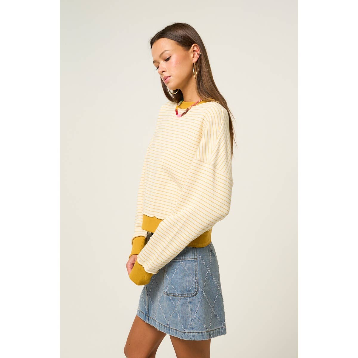 Striped Sweatshirt with Back Cross Detail