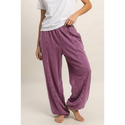 Mineral Wash Elastic Waist Jogger Pants: DARK CHERRY