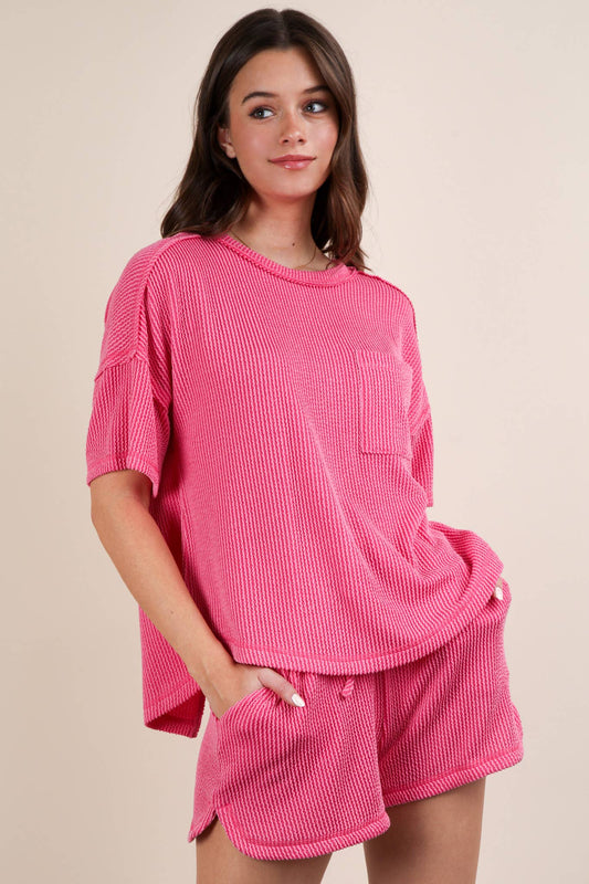 Oversized Two Tone Double Knit Top & Shorts