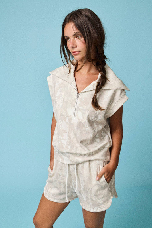 Camo Half Zip Slvls Top and Shorts Set-CAMO