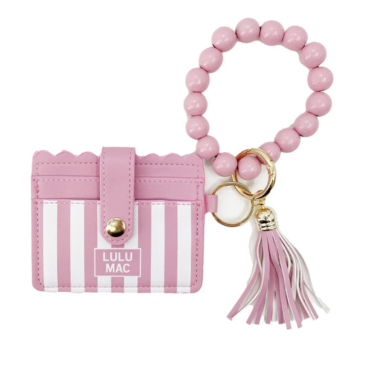Beaded Wristlet Id Wallet Pink Stripe Darby