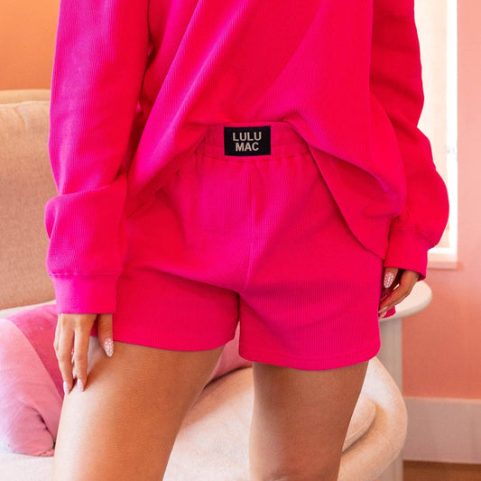 LULU MAC WAFFLE SHORTS-HOT PINK