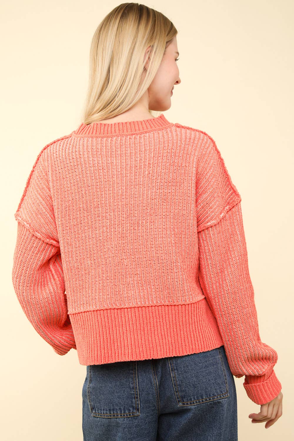 Two Tone Striped Casual Stripe Sweater-Orange