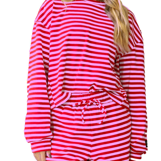 LuLu Mac STRIPE LONGSLEEVE TOP-RED/PINK