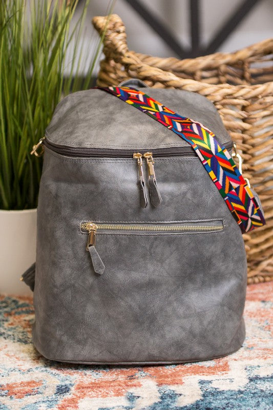 Vegan Leather Backpack Purse-Gray