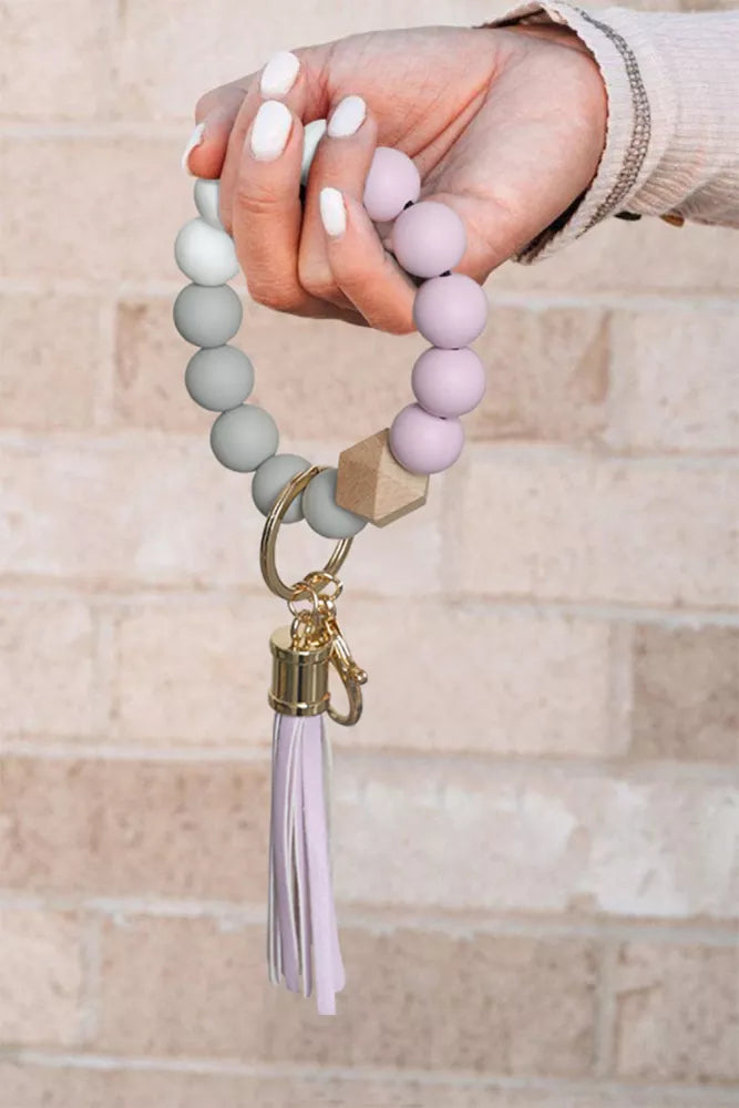 Pink Silicone Bead Bracelet Keychain