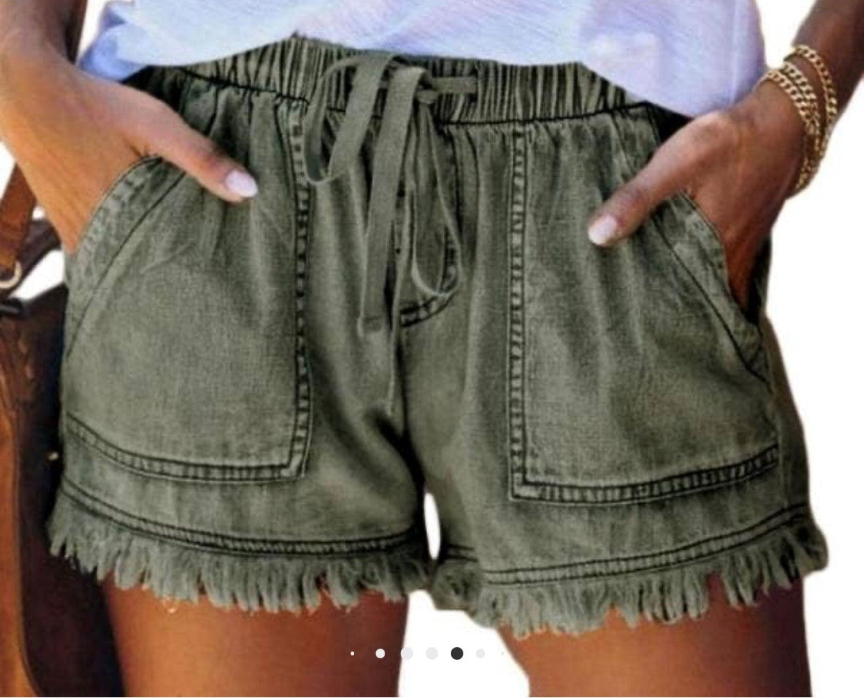 High Waisted Shorts Jeans-Green