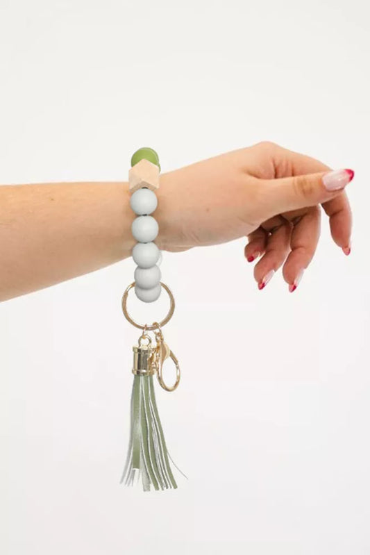 Green Silicone Bead Bracelet Keychain