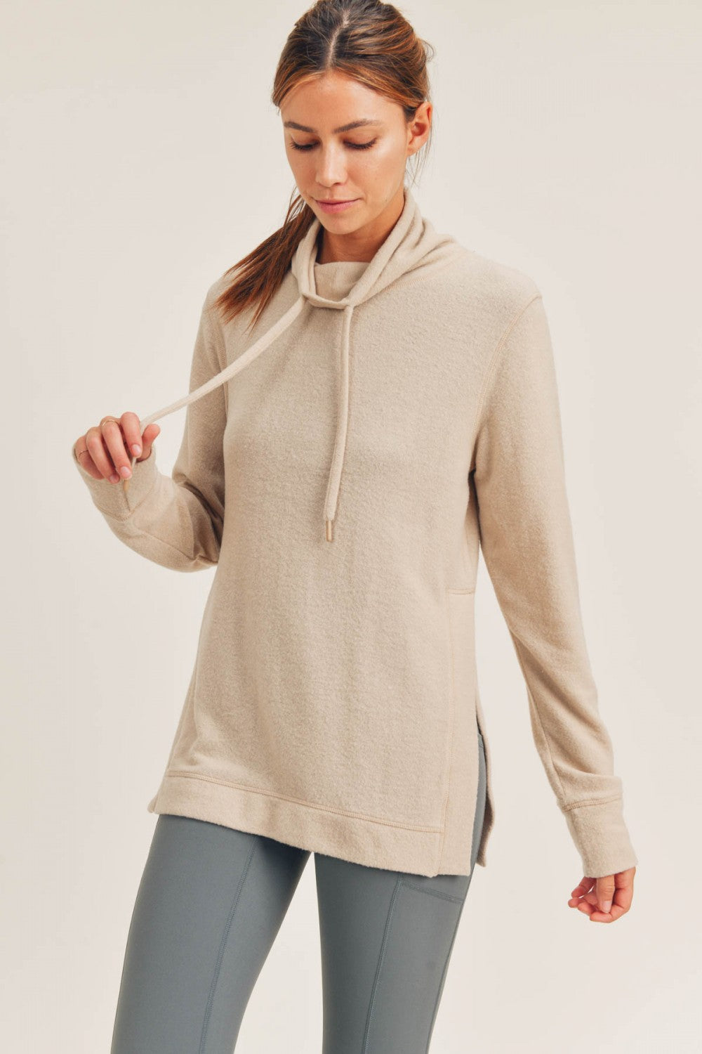 Brushed Semi-Cowl Neck Top