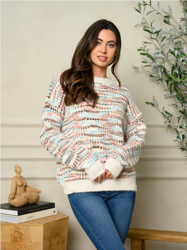 LONG SLEEVE FUZZY MULTI COLOR SWEATER