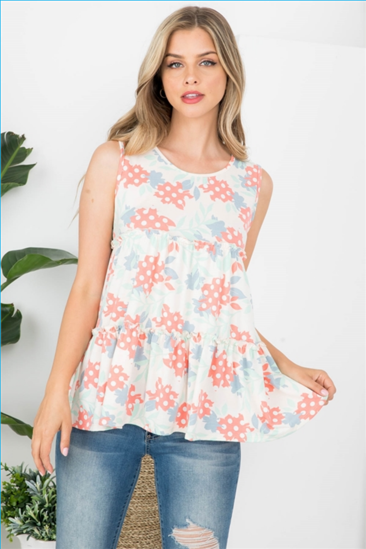 FLORAL PULL MERROW TANK TOP- IVORY
