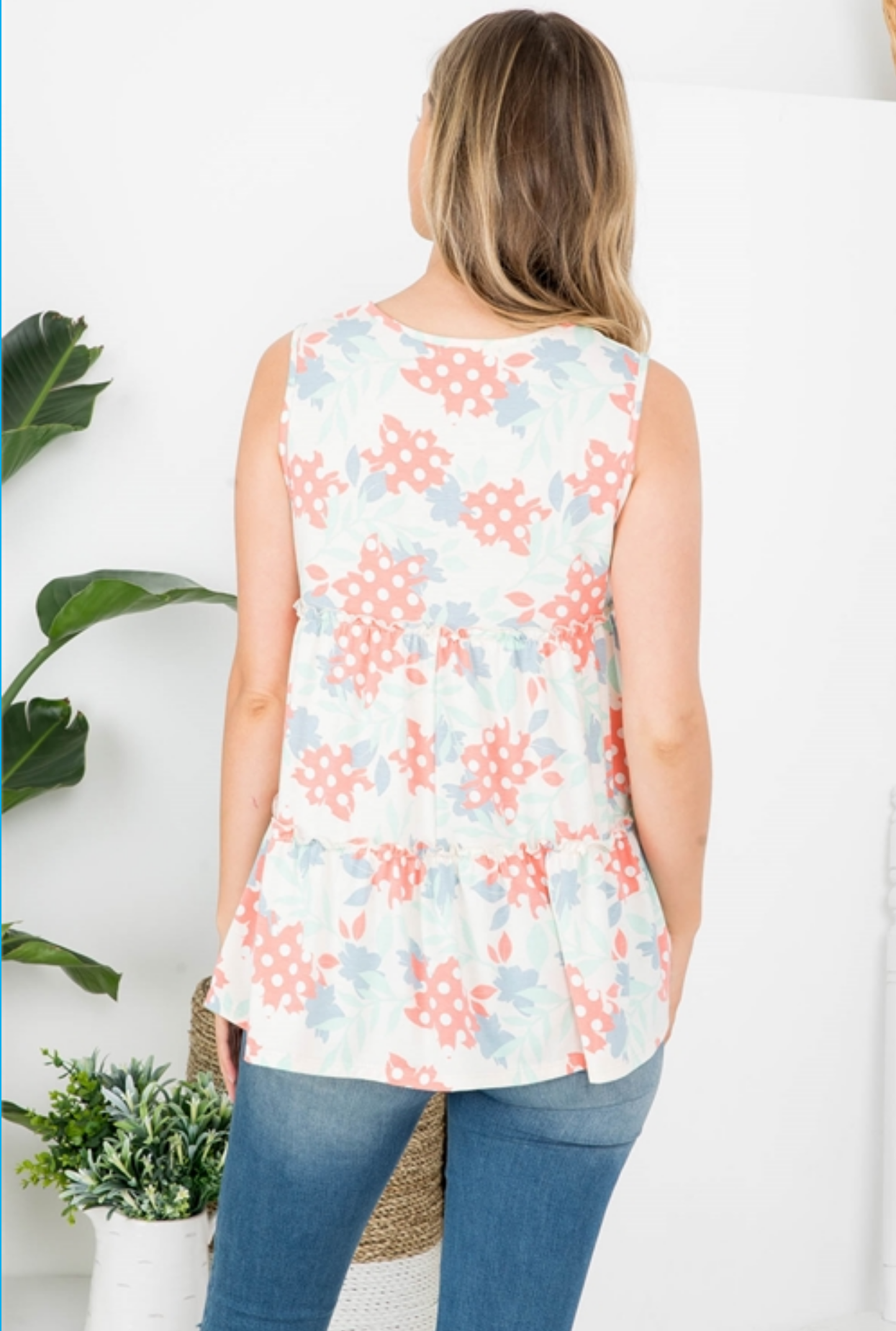 FLORAL PULL MERROW TANK TOP- IVORY