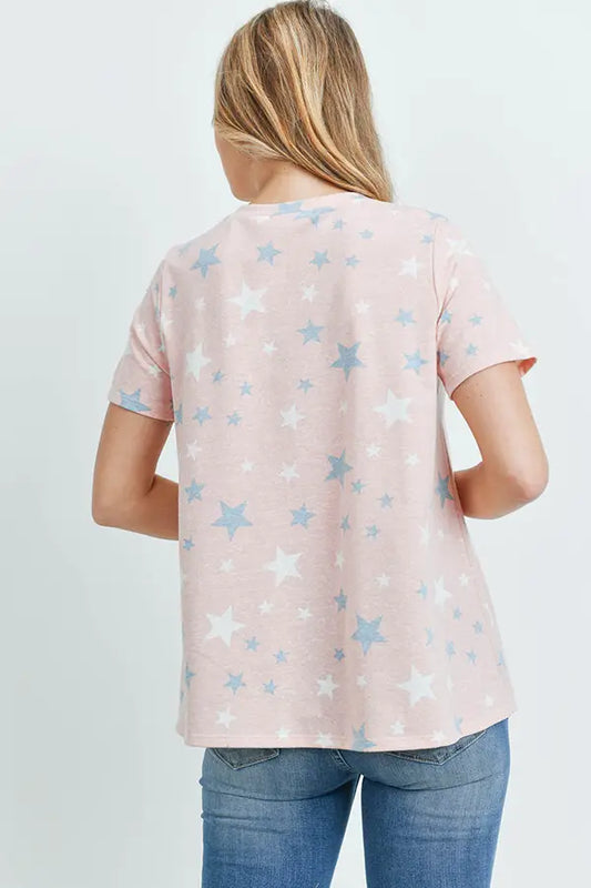 STAR Print Short Sleeves Round Neck Top